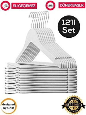 Hausgarten 12 Adet Ahşap Görünümlü Plastik Kıyafet ve Elbise Askısı Beyaz