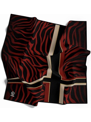 Violla Twill Zebra Desenli Siyah - Bordo Renkli 90X90 Eşarp (Ipek Içermez) Dikim Şekli : El Dikişi