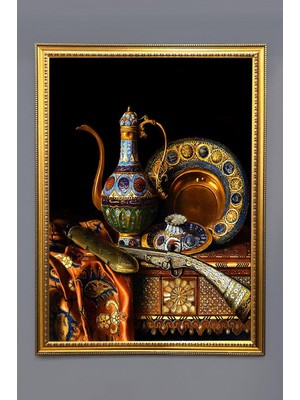 Dolce Mariee Antika Osmanlı Ibrik Desenli Dijital Baskılı Kadife Kumaş Çerçeveli Tablo TBL0047