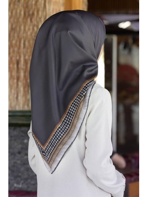 Violla Twill Kazayak Bordür Desenli Füme Renkli 90X90 Eşarp (Ipek Içermez) Kenar Dikiş Şekli El Dikişli
