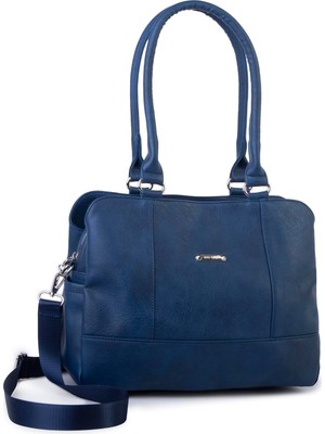  Nas Bag Kadın Büyük Boy Üç Bölmeli Omuz Çantası Lacivert  Raven