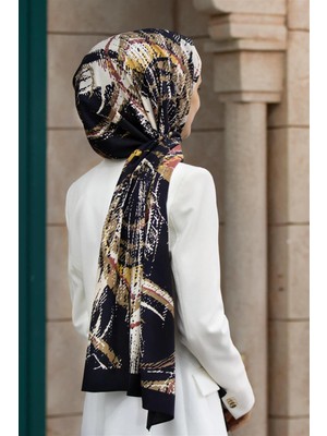 Vissona Lüks Medine Ipeği Degradeli Çizgi Desenli Gül Kurusu Renkli 75X195 Kırışmaz Şal Moss Krep Dikiş Tipi Italyan Dikişli