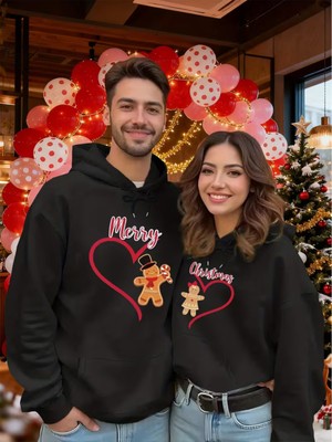 Nevermind Merry Christmas Baskılı Sevgili Kombini 2'li Unisex Kapüşonlu Sweatshirt Seti