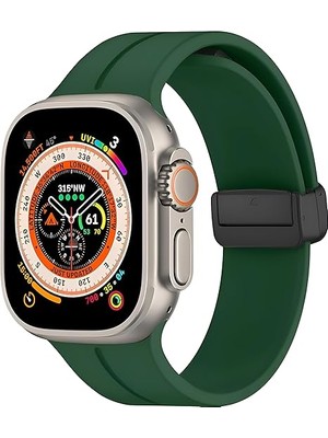 URUCHI Uruchı Apple Watch Manyetik Silikon Kordon 42/44/45/49/l Kadın Erkek Spor Kordon Iwatch Apple Watch Serisi 8 7 6 5 4 3 2 1 Se Ultra ile Uyumlu, Yeşil