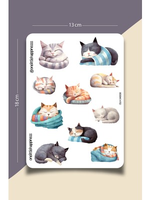 One Little Happiness Sevimli Kedi Temalı Sticker Seti | Bullet Journal Sticker | Defter | Çıkartma | Scrapbook