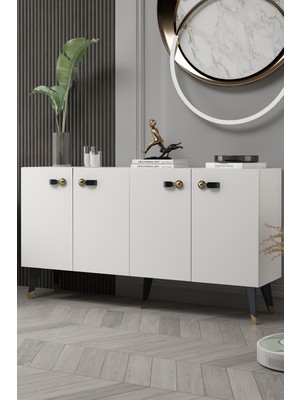 Demonte Decor 8222-64DD KB150 Konsol,tv Ünitesi Beyaz-Altın-Siyah