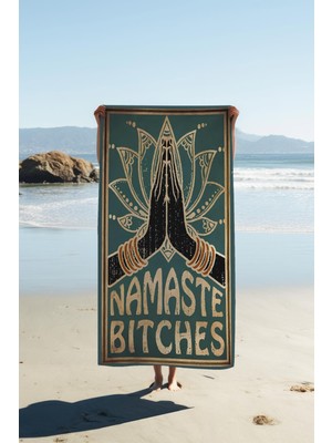 Dolce Mariee Dijital Baskı Plaj Deniz Havlusu Namaste Desenli Peştamal HVL0143