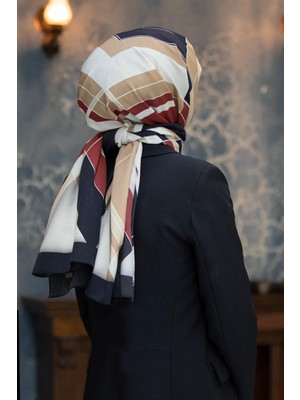 Vissona Lüks Medine Ipeği Geometrik Desenli Bordo Renkli 75X195 Kırışmaz Şal Moss Krep Dikiş Tipi Italyan Dikişli