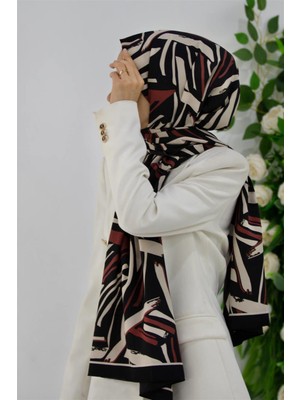 Vissona Lüks Medine Ipeği Çizgi Desenli Gül Kurusu Renkli 75X195 Kırışmaz Şal Moss Krep Dikiş Tipi  Italyan Dikişli