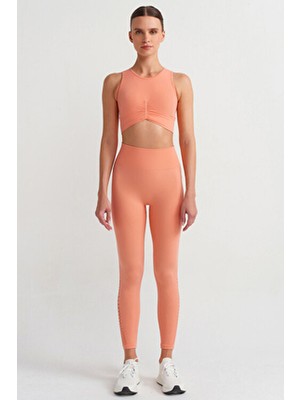 COMEUP Fileli Sporcu Taytı Kadın Mercan Renk Yüksek Bel Fitted Tasarım Özellikli