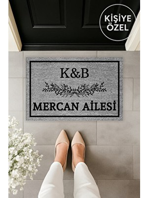 Dormot Modern Dijital Baskı - Pöpüler Gri Kişiye Özel Tasarım Paspas 70X45CM - Çeyiz Kapi Onu Paspasi