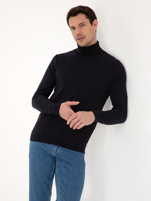 Cacharel Lacivert Slim Fit Pamuk Karışımlı Balıkçı Yaka Basic Triko Kazak 50318678 VR033