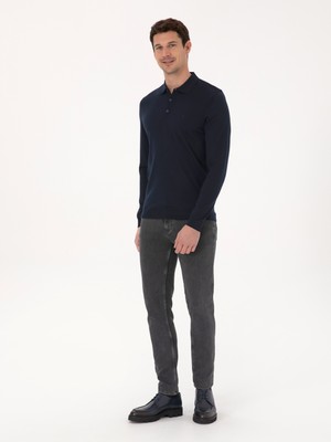 Cacharel Erkek Lacivert Slim Fit Yün Karışımlı Polo Yaka Basic Triko Kazak 50315267-VR033