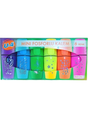 Art Tone U-4 Fosforlu Keçeli Kalem Mini Neon Canlı Renkler 6 Adet Set