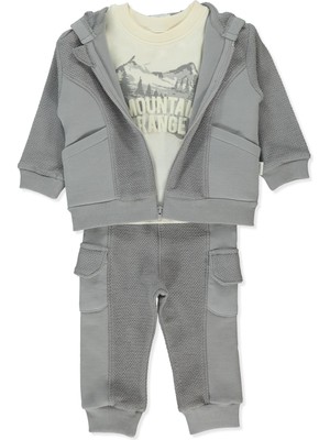 Bebetto Balıksırtı Üç Ip Kapşonlu Hırka 3lü Takım (Mountaın Range) Gri