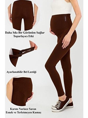 Lesa Wear Beli Ayarlanabilir, Yüksek Bel, Toparlayıcı, Sıkılaştırıcı ve Esnek, Dar Paça Hamile Tayt Kahverengi