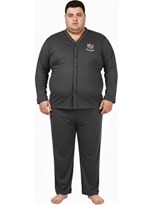 Lukitus Battal Büyük Beden Önden Düğmeli Pamuklu Erkek Pijama Takımı