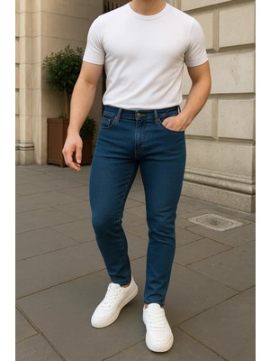 Comstar Erkek Pamuklu Dar Mavi Kot Pantolon