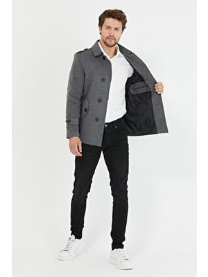 Mero Life Erkek Gri Kemerli Kaşe Kaban Trenç Model