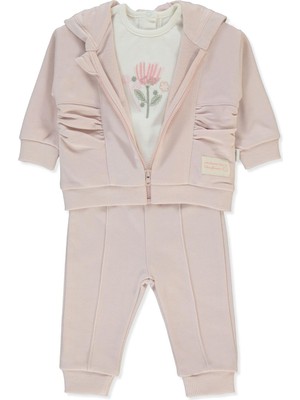 Bebetto Üç Ip Kapşonlu Hırka 3lü Takım (Retro Flower) Pudra
