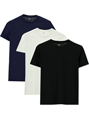 Kiğılı Bisiklet Yaka Slim Fit Dar Kesim Pamuk 3'lü Paket Tişört Seti