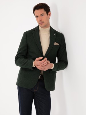 Cacharel Haki Slim Fit Yün Karışımlı Mikro Desenli Ceket 50310771 VR027