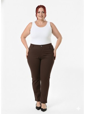 Akşen Giyim Büyük Beden % 96 Pamuk Full Likralı Yüksek Bel Yan Lastikli Bilek Boy Gabardin Pantolon