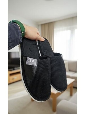 Slipcat Unisex Ev Terliği Kaymaz Tabanlı Ribana Kumaş Konforlu Model Şık ve Konforlu Ev İçi Terlik Yarı Deri