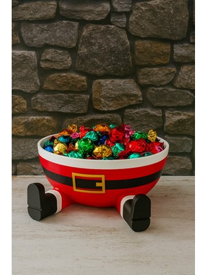 Noel Baba Şeklinde Kâse 3D Baskı Kırmızı Renkli Yılbaşı Dekoratif Şekerlik 1 Parça