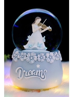  keman çalan kız ışıklı müzikli püskürtmeli büyük boy kar küresi