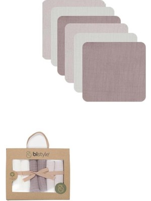 Bistyle 6'lı Müslin Mendil 20X20 cm 90106 Taş Ekru Antrasit