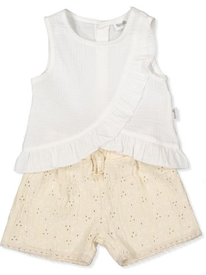 Bebetto Dokuma Şort 2li Takım (Natural Vıolet) Ekru