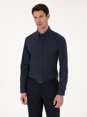 Cacharel Lacivert Slim Fit %100 Pamuk Yakası Düğmeli Flanel Gömlek 50313122 VR033