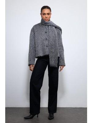 Antioch Antrasit Atkı Yaka Suni Kürklü Kaban