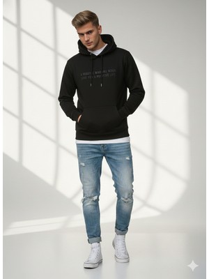 Ribana Classic Unısex Regular Fit Kapüşonlu Baskılı Cepli Uzun Kollu Pamuklu Yumuşak Dokulu Sweatshirt