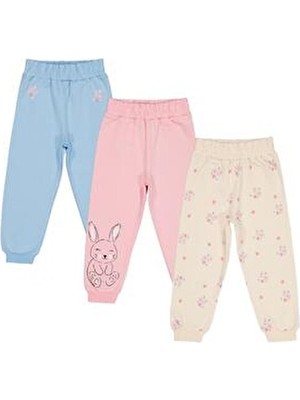 Civil Girls Tavşan Baskılı 3'lü Set 2-5 Yaş Eşofman Altı - Standart 3-4 Yaş