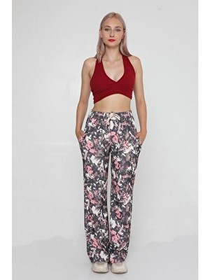 LZV Kadın Desenli Ottoman Kumaş Palazzo Pantolon