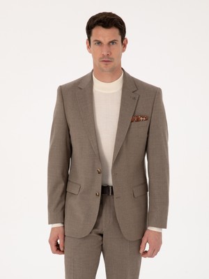 Cacharel Erkek Camel Slim Fit Yün Karışımlı Mikro Desenli Klasik Ceket 50310061-VR015