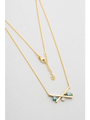 So CHIC Mistik Paraiba 18 Ayar Sarı Altın Kaplama 45 cm Gümüş Kolye