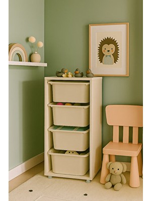 Netaks 4 Derin Sepetli Çok Amaçlı Oyuncak Dolabı Mutfak Kiler Dolabı Beyaz