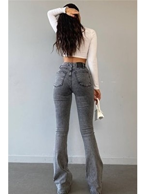 Limabel Liana Füme Ispanyol Paça Kot Pantolon Yüksek Bel Ispanyol Jeans Toparlayıcı( Extra Rahat)