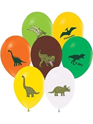 Parti Dolabı 6'li Dinozor Lateks Balon Seti, Dinozor Jurassic Park Temalı Renkli Balon Dinozor Parti Süsler