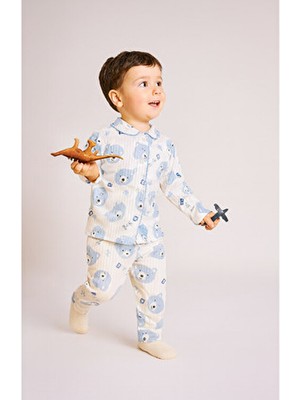 Buufuu Erkek Bebek Takım Uzun Kollu Pamuklu Animal Desenli 0-6 Aylık