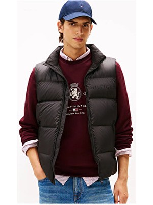 Tommy Hilfiger Erkek Kolsuz Dik Yaka Şişme Fermuar Kapama Siyah Yelek MW0MW41360-BDS