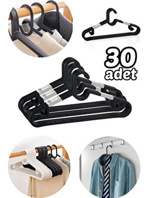 Comprox 30 Adet Siyah Plastik Elbise Kıyafet Askısı 30'lu Set