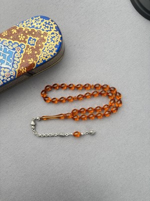 Bülbül Atölye Işçiliği Gümüş Püsküllü Alman Sıkma Kehribar Tespih