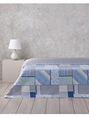 English Home Patch Mosaic Tek Kişilik Çok Amaçlı Örtü 160X220 cm Mavi