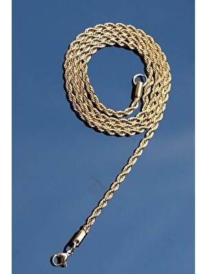 Rua Jewelry Çelik Burgu Halat Kolye 3 mm Altın Renk | Kararmaz , Unisex , 2 Yıl Garantili