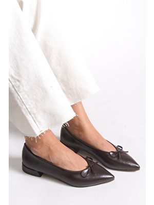 Riccon Kadın Sivri Burun Babet 0012502 Kahverengi Cilt