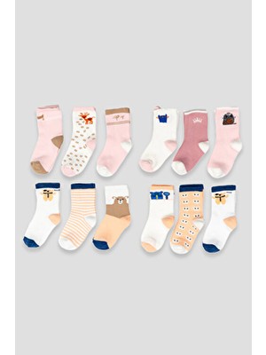 Defne Baby Desenli Pamuk / Elastan Malzemeden Kız Çocuk ve Bebek Soket Çorap Çok Renkli
